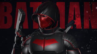 Batman red black suit weapon - suit holding free wallpaper