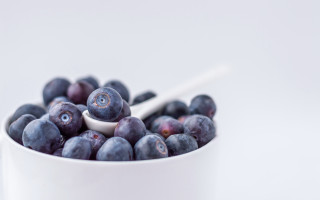 White bowl blueberries white spoon - a white bowl free wallpaper