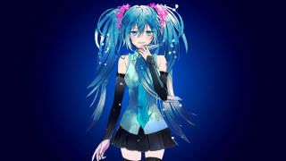 Anime girl blue hair flower - blue hair free wallpaper