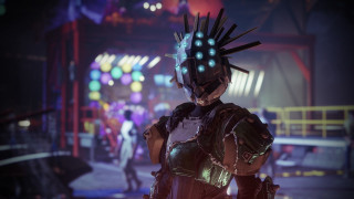 Futuristic suit headpiece neon city - weird free wallpaper for desktop