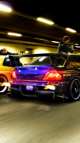 Cars driving tunnel skateboarder lights - matte drawing free wallpaper for mobile