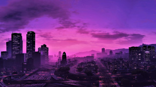 Purple sky cityscape bridge lights - a purple sky free wallpaper