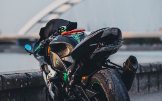 Motorcycle bridge water cyberpunk futurism - cyberpunk style free wallpaper