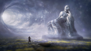 Fantasy woman statue grass rocks - bastien l. deharme free wallpaper