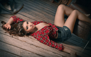 Woman red shirt black shorts - black shorts free wallpaper