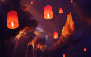 Red lanterns night sky autumn - dark cloud free wallpaper for desktop