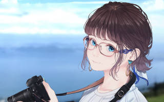 Woman glasses camera water sky - glasses holding free wallpaper