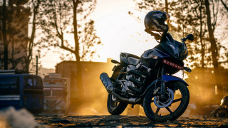 Motorcycle helmet dirtroad truck cherryblossoms - hdr free wallpaper