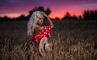 Woman red white dress wheat - dress free wallpaper