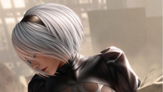 Silver haired woman cityscape cellphone - a black top free wallpaper