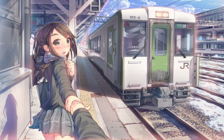 Woman train platform anime romantic - cyril rolando free wallpaper
