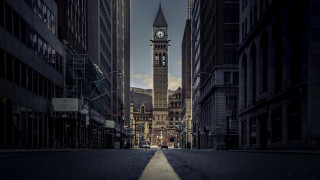 Clocktower city street dusk tiltshift - dusk time free wallpaper
