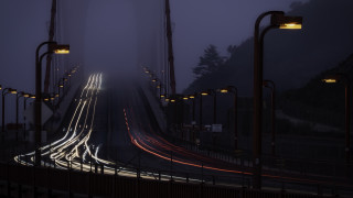 Foggy night streetlights bridge matte - long exposure free wallpaper