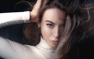 Woman blowing hair portrait elina - her eye free wallpaper