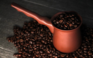 Coffee pot beans wooden table - coffee bean free wallpaper