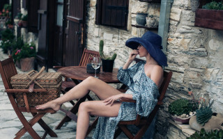 Woman chair phone flower dress - a hat and a dress free wallpaper