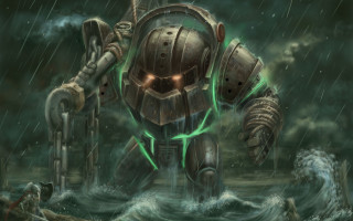 Robot water greenlight mecha storm - the middle of a body free wallpaper