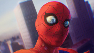 Spiderman cityscape brightblueeye realistic depthoffield - realistic eye free wallpaper