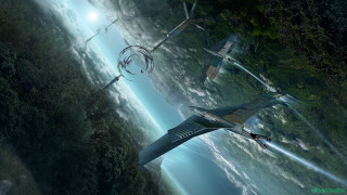 Futuristic jet flying forest sky - clint cearley free wallpaper