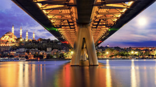 Bridge city night lights reflection 3 - the bridge free wallpaper for desktop