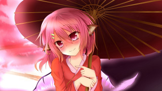 Pink haired girl umbrella beach - an umbrella in front free wallpaper