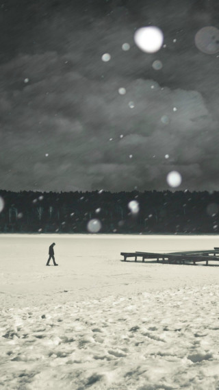 Person walking snow bench forest - free winter wallpaper for mobile