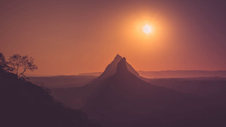 Mountain sunset tree moon cloud - a few leaf free wallpaper