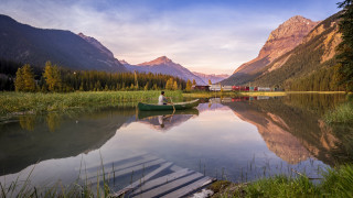 Canoe lake mountains sunset forest - evaline ness free wallpaper