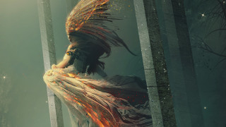 Woman forest fire stars dress - anna dittmann free wallpaper