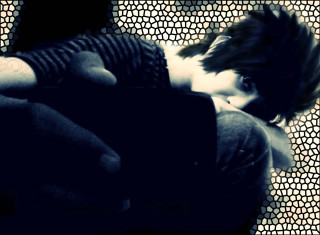 Woman laying cellphone mosaic background - anime style free wallpaper