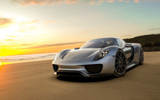 Silver sports car beach sunset 3 - unreal engine free wallpaper for desktop