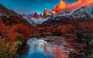 Mountain river sunset clouds autumn - a mountain range free wallpaper