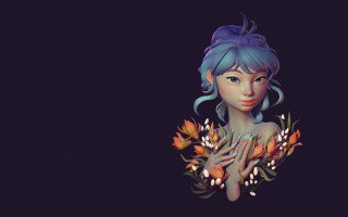 Woman flower blue hair autumn - artstation hq free wallpaper