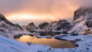 Mountain lake snow clouds dusk - covered free wallpaper for desktop