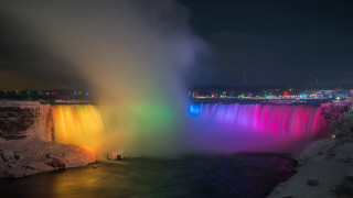 Rainbow waterfall night city hologram - bruce munro free wallpaper