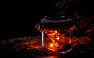Fire glass jar autumn flame - dry grass free wallpaper