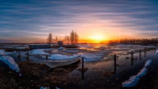 Frozen lake boat sunset magic - frozen free wallpaper for desktop