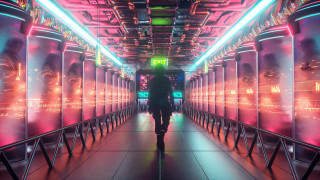 Neon hallway cyberpunk urban night - a long hallway free wallpaper