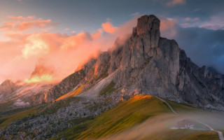Mountain peak house clouds sunset - tall peak free wallpaper