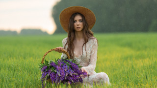 Woman hat field basket flower - a basket of flowers free wallpaper