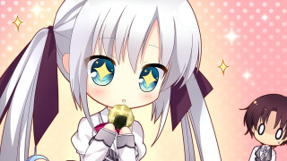 Long white hair blue eyes - her hand and another girl free wallpaper