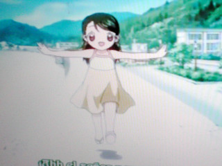 Cartoon girl beach arms outstretched - a cartoon girl free wallpaper for desktop