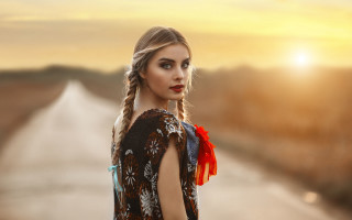 Woman braid sunset beach photorealistic - a braid free wallpaper