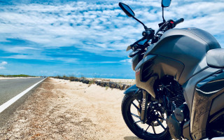 Motorcycle beach road blue sky - canon eos r 3 free wallpaper