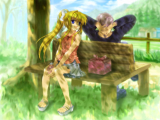 Man woman bench grass box - a bench free wallpaper