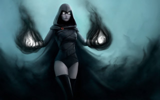 Woman hooded cape glowing eyes - her pocket free wallpaper
