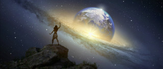 Woman earth star space giantess - a view of the earth free wallpaper
