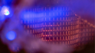 Holographic building blue light blurry - plasma free wallpaper