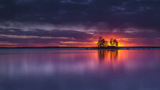 Sunset lake tree clouds mystical - a tree in the middle of it free wallpaper
