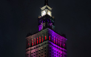 Tall building clock night purple - zabrocki free wallpaper